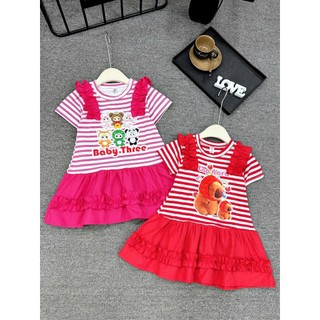 Váy thun cotton phối kate họa tiết Baby Three -Capy bara 2 màu siêu xinh size đại 10-40kg. Đầm thun cotton bé gái.