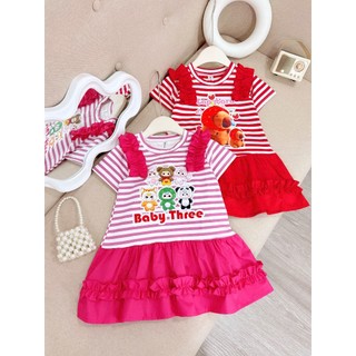 Váy thun cotton phối kate họa tiết Baby Three -Capy bara 2 màu siêu xinh size đại 10-40kg. Đầm thun cotton bé gái.