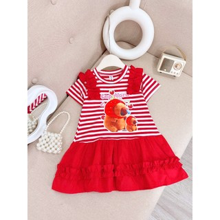 Váy thun cotton phối kate họa tiết Baby Three -Capy bara 2 màu siêu xinh size đại 10-40kg. Đầm thun cotton bé gái.