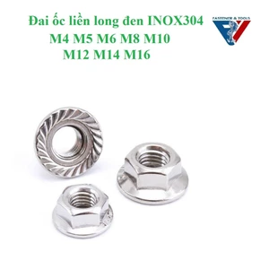 50 cái M4-M16 Đai ốc liền long đen, ecu liền vành Inox304 M4-M16