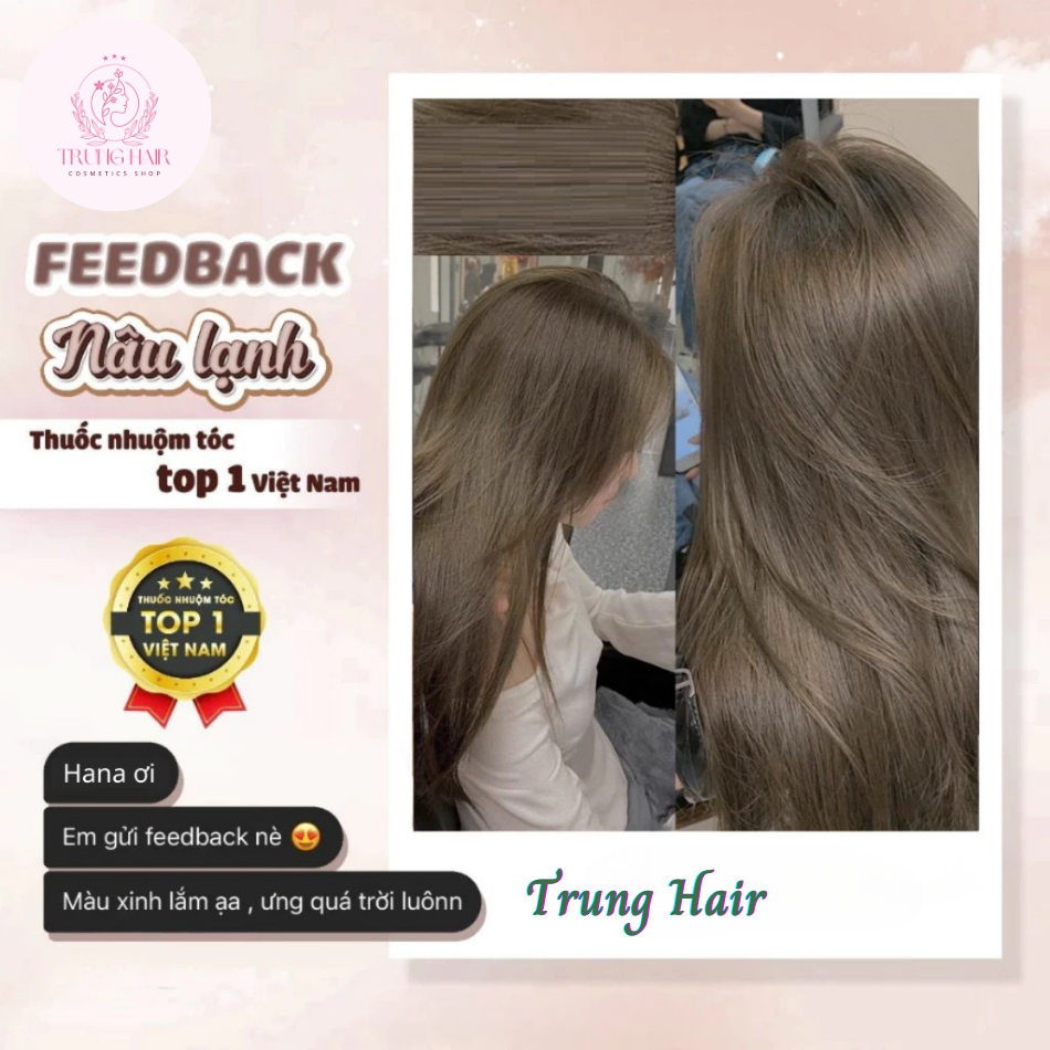Thuốc nhuộm tóc NÂU LẠNH TRẦM, NÂU TRÀ LẠNH không tẩy, lên từ nền đen, tặng kèm trợ nhuộm| Trunghair