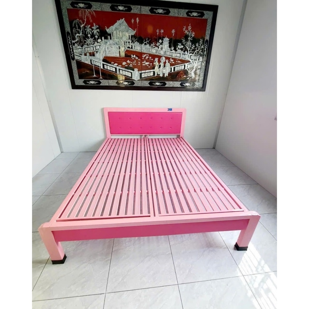 Giường sắt đơn khung hộp vuông 4x8 cao cấp.