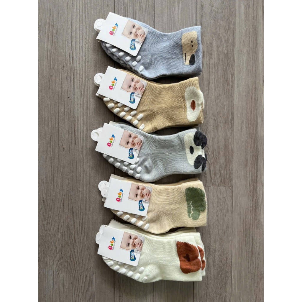 Sét 10 đôi tất chống trượt cho bé 0-3 tuổi hình thú vải cotton len mềm mại BN03