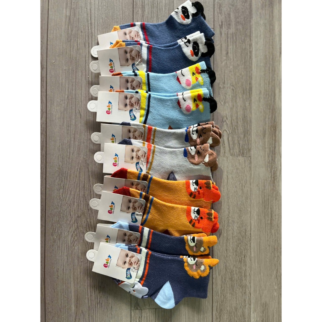 Sét 10 đôi tất chống trượt cho bé 0-3 tuổi hình thú vải cotton len mềm mại BN03