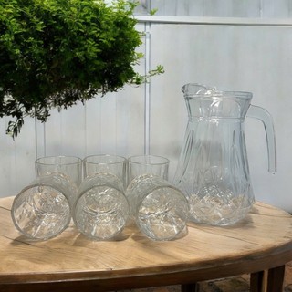 Bộ Bình Ly Thủy Tinh Họa Tiết Hoa Pha Lê Decor Trang Trí Sang Trọng , Bộ Bình Nước 6 Cốc Thủy Tinh 7408.