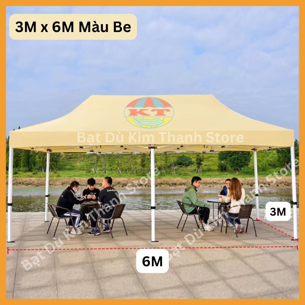 [Hàng Chuẩn - Màu Be] Nhà Bạt Di Động Gấp Gọn 3M X 3M; 2M x 2M Che Nắng Mưa Ngoài Trời, Khung Thép Sơn Tĩnh Điện