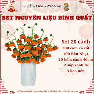 [TẶNG MÈO HOẶC ÔNG THẦN TÀI]Set Nguyên Liệu Làm Hoa Tết Đào,Mai, Quýt, Ly Kẽm Nhung Handmade Loại 1 Dày Mịn DIY Handmade