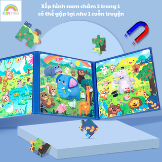 Đồ chơi trẻ em - Đồ chơi trí tuệ - Sách Xếp Hình nam châm 3 Trong 1 Cho Bé, Đồ Chơi Giáo Dục Mầm Non Cho Trẻ Từ 3-7 Tuổi