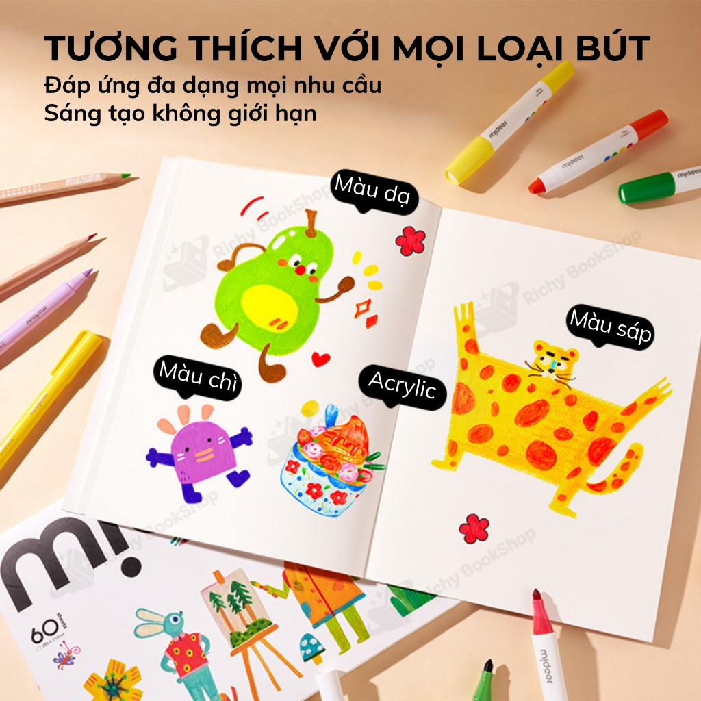 Giấy vẽ màu nước, giấy vẽ A4 2 lớp dày dặn Mideer Doodle Drawing Book