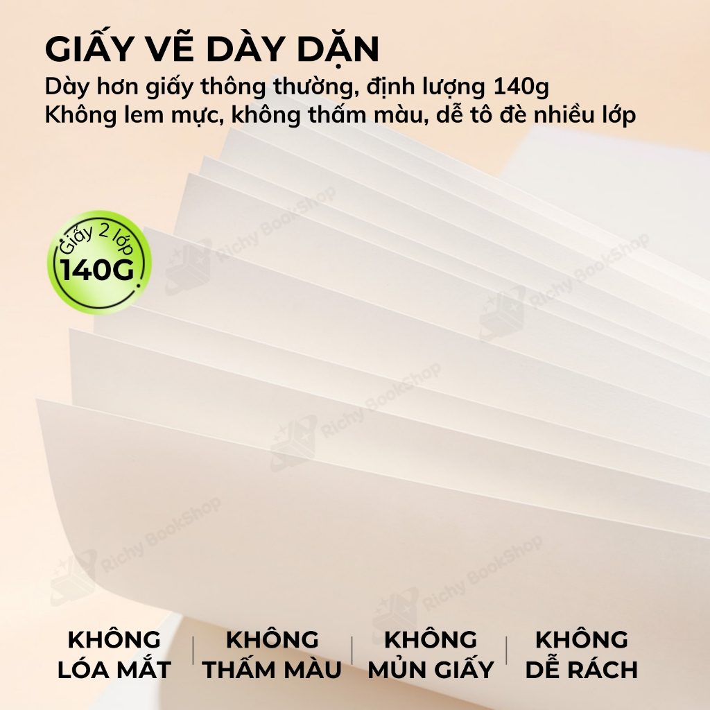 Giấy vẽ màu nước, giấy vẽ A4 2 lớp dày dặn Mideer Doodle Drawing Book