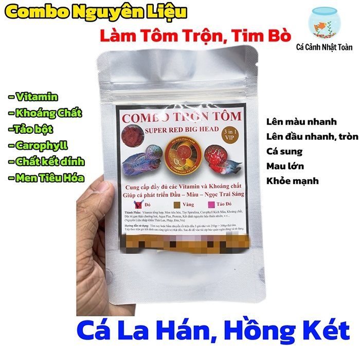 COMBO NGUYÊN LIỆU TÔM TRỘN, TIM BÒ TĂNG ĐẦU, TĂNG MÀU, DINH DƯỠNG CHO CÁ LA HÁN, CÁ CẢNH