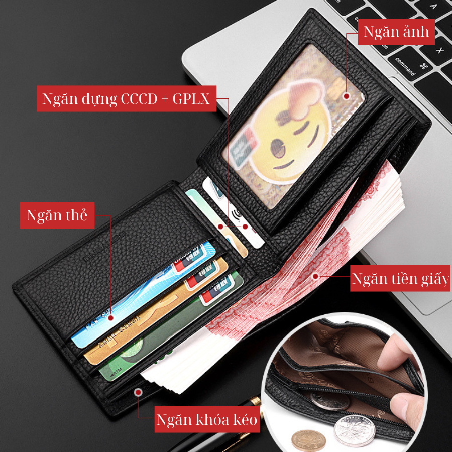 Ví ngang nam da bò ví tiền nam nhiều ngăn bóp nam da thật chính hãng BANYANU BCV-FV07  có hộp làm quà tặng sang trọng