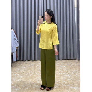 5Nút Sò Lụa Vải Gấm # Đồ Bộ Nữ Women Top Áo Voi Kem Dress