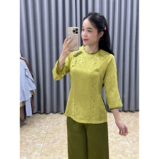 5Nút Sò Lụa Vải Gấm # Đồ Bộ Nữ Women Top Áo Voi Kem Dress