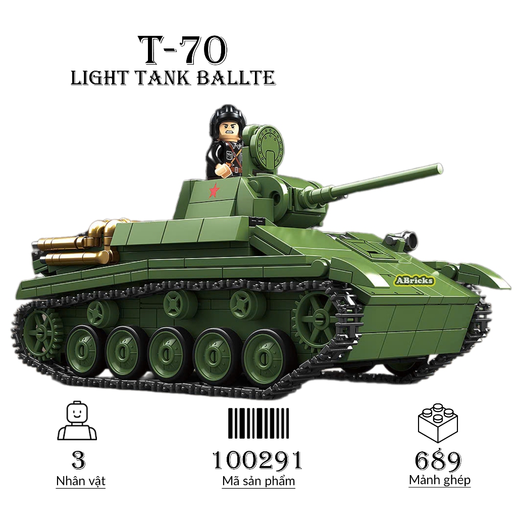 Đồ chơi lắp ráp T-70 Light tank, 100291 Main batlle tank, Mô hình xe ...