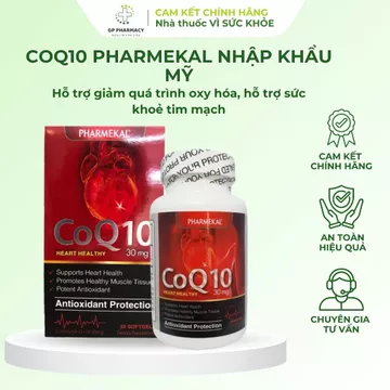 CoQ10 Pharmekal nhập khẩu Mỹ, hỗ trợ giảm quá trình oxy hóa, hỗ trợ sức khoẻ tim mạch, hộp 30 viên