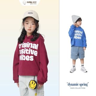 Áo hoodie nỉ trẻ em POSITIVE VIBE size 12-38kg style Hàn Quốc | Dương Oyy 011224198