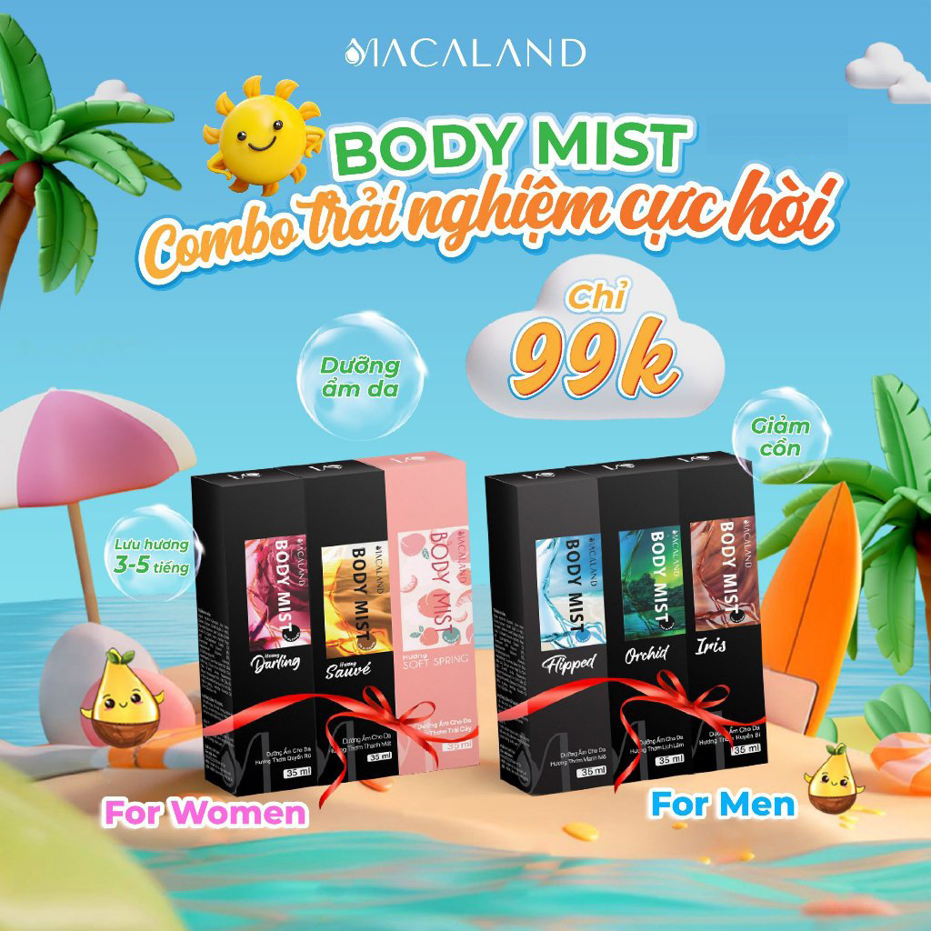 Ảnh Body Mist xịt thơm toàn thân MACALAND 20ml/35ml/100ml xịt hương nước hoa kết hợp dưỡng ẩm cho da 3