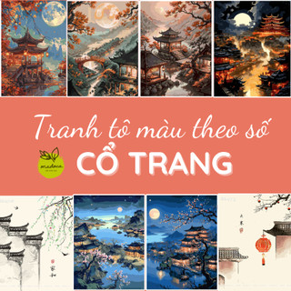 TỔNG HỢP -Tranh sơn dầu số hóa tự tô, Tranh tô màu theo số PHONG CẢNH CỔ TRANG, khung 40x50cm