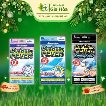 Miếng dán hạ sốt cho trẻ sơ sinh, trẻ em và người lớn Byebye Fever (HISAMITSU) (Gói 2 miếng)