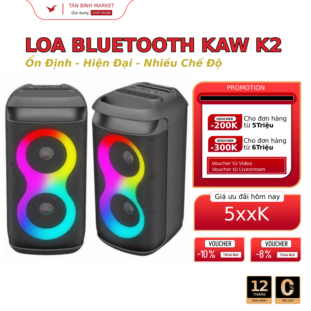 Loa bluetooth KAW PARTY BOX K2 xách tay tiện lợi, Công suất Nghe nhạc mạnh mẽ