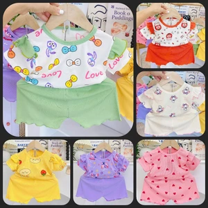 Đồ bộ bé gái vải tăm lạnh size 6 -14kg may rộng rãi, vải co giãn, mềm mại, hình in rõ nét