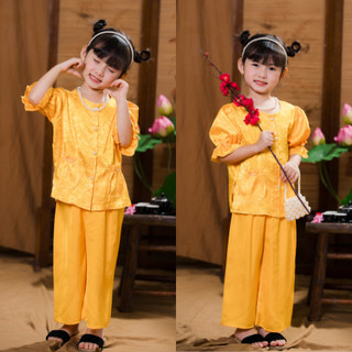 Đồ Ba Cho Bé Gái Chất Gấm Chun Tay Cúc Ngọc + Quần Lụa Mềm, Sét Bà Ba Mặc Trung Thu Size Từ 10 Đến 43 Kg BB06 - BEEKIDS