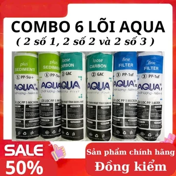 [Combo 6]Lõi lọc nước AQUA số 1-2-3(tặng tay tháo lắp)Bao gồm 2 lõi số1,2 lõi số 2 và 2 lõi số3....