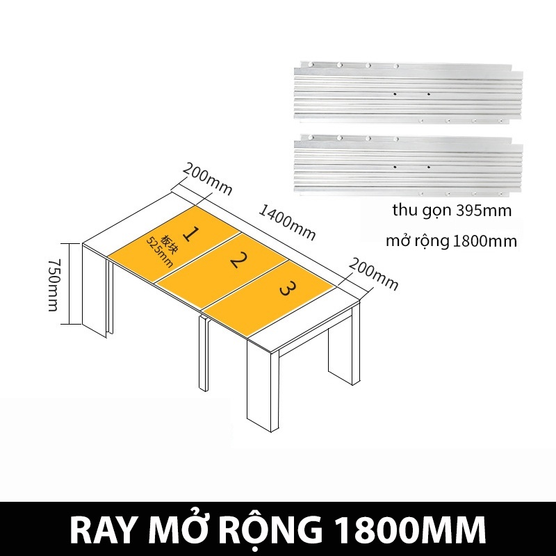 Mở Rộng Bàn - Bộ phụ kiện ray trượt mở rộng bàn kéo dài 350-1430mm cao cấp