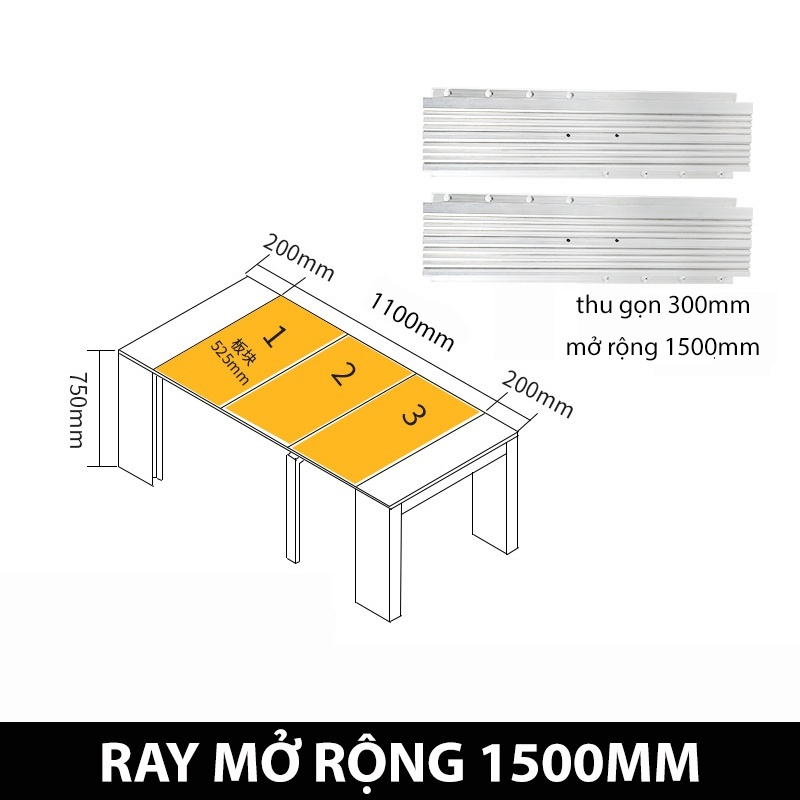Mở Rộng Bàn - Bộ phụ kiện ray trượt mở rộng bàn kéo dài 350-1430mm cao cấp
