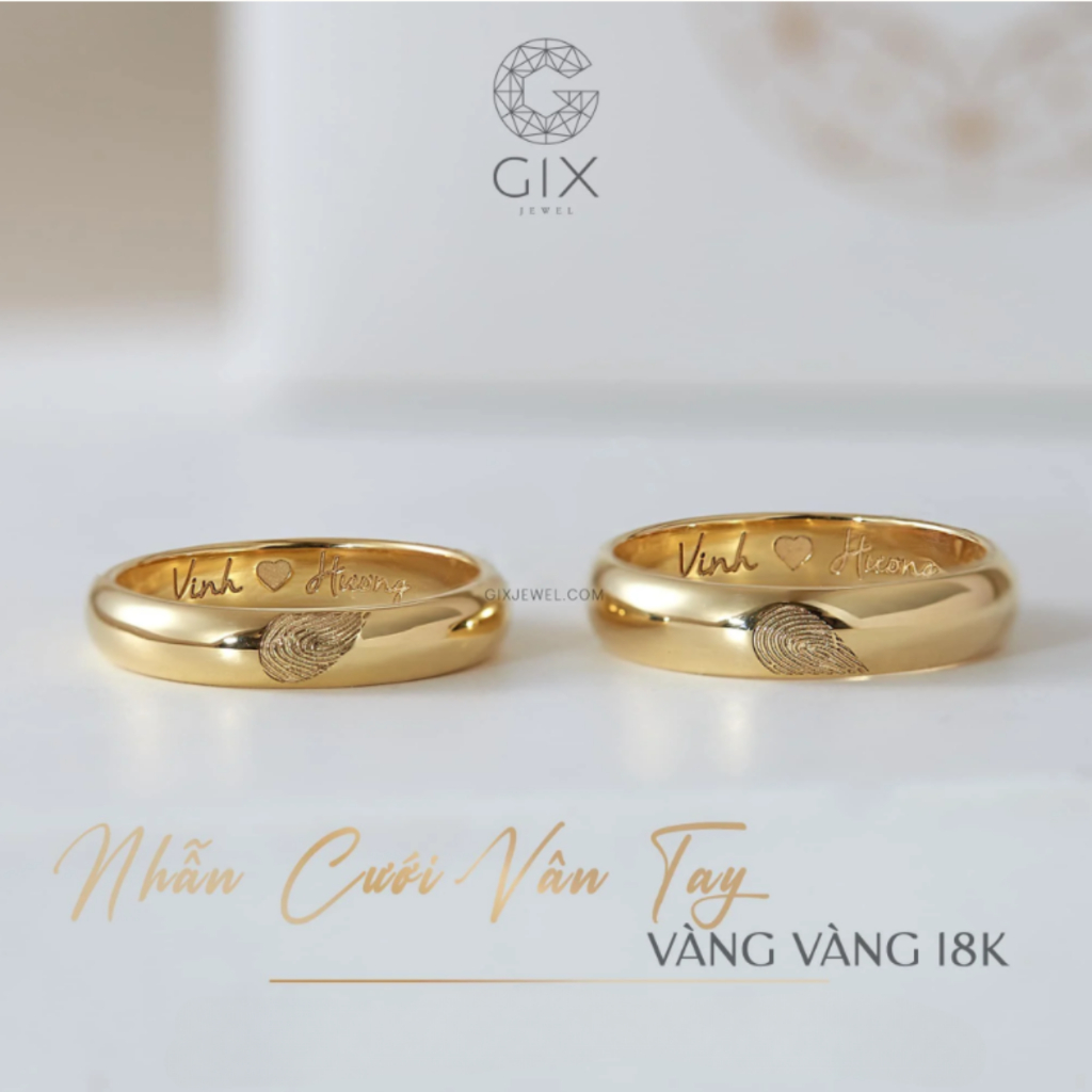 Ảnh Nhẫn cưới khắc dấu vân tay vàng tây 18k bản mo khắc chữ Gix Jewel 1