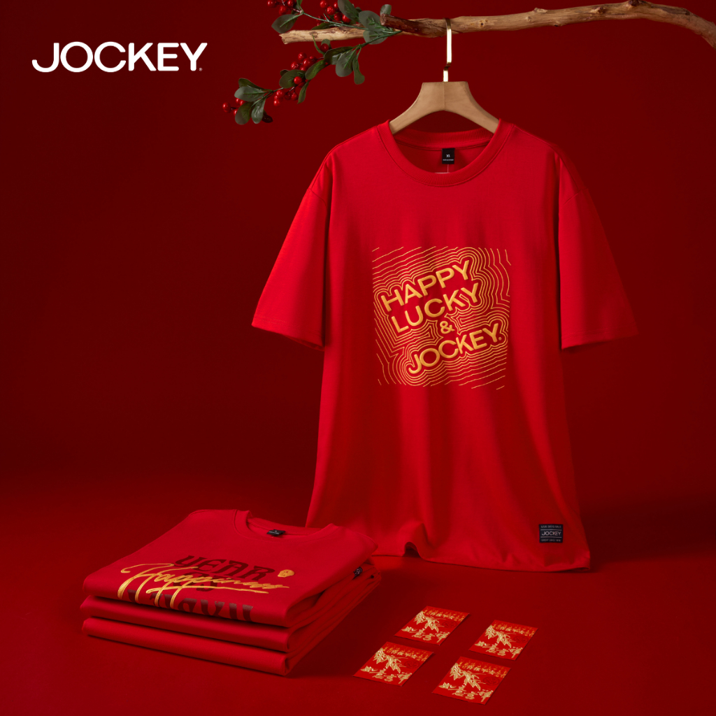Ảnh COMBO 2 Áo thun T-shirt  đỏ may mắn Jockey Cotton Nam Nữ - 2J4100J4101 3