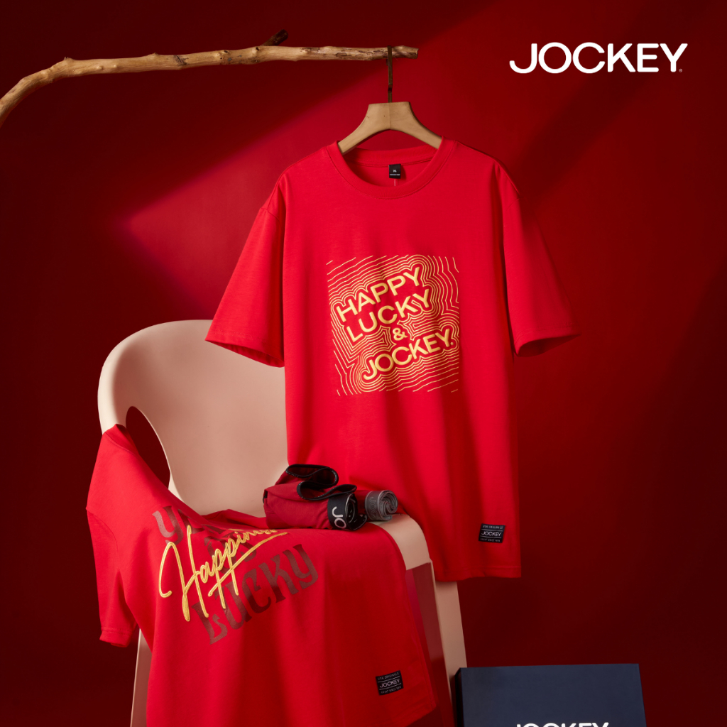 Ảnh COMBO 2 Áo thun T-shirt  đỏ may mắn Jockey Cotton Nam Nữ - 2J4100J4101 4