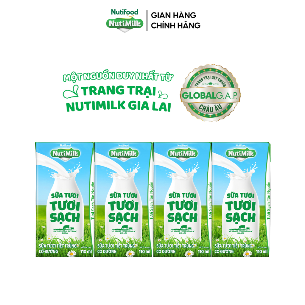 [QUÀ TẶNG KHỒNG BÁN] Lốc Sữa Tươi Tươi Sạch NutiMilk 110ml