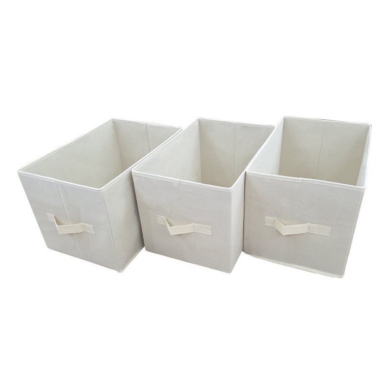 SET 3 Hộp Vải Đựng Quần Áo Có Tay Cầm Màu BE Và GHI Tiện Dụng