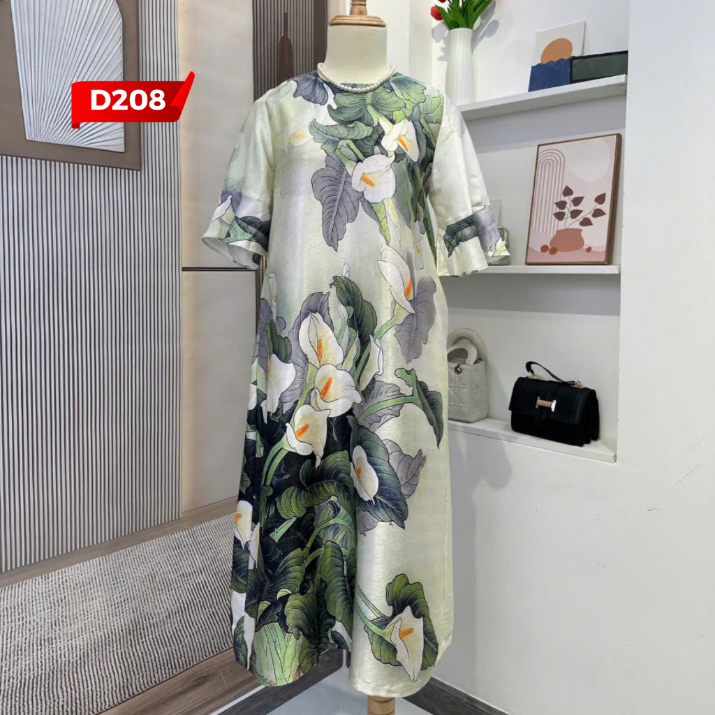 Ảnh Đầm Trung Niên MAI THY, Kiểu Váy Ngắn Tay In 3D Cho Mẹ Đi Tiệc Lịch Sự | Thời Trang Trung Niên U60 2