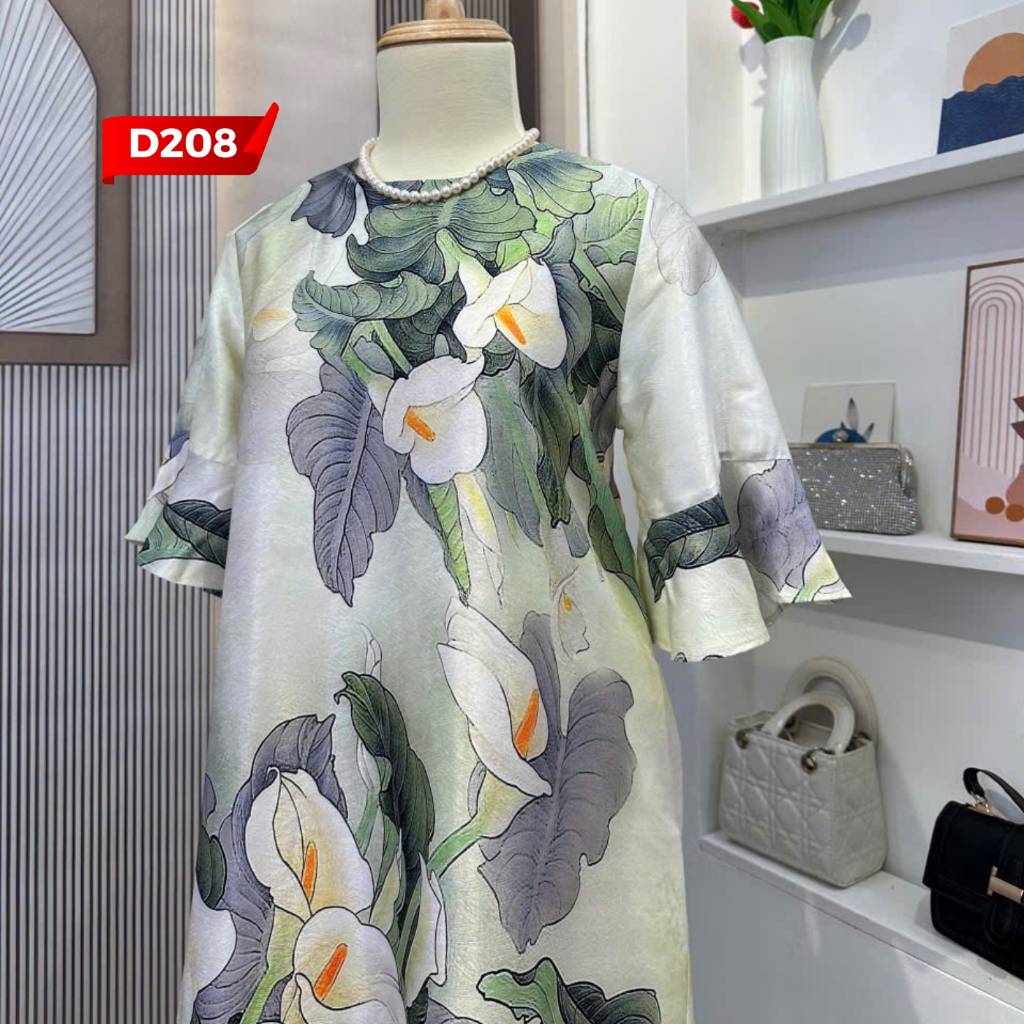 Ảnh Đầm Trung Niên MAI THY, Kiểu Váy Ngắn Tay In 3D Cho Mẹ Đi Tiệc Lịch Sự | Thời Trang Trung Niên U60 1
