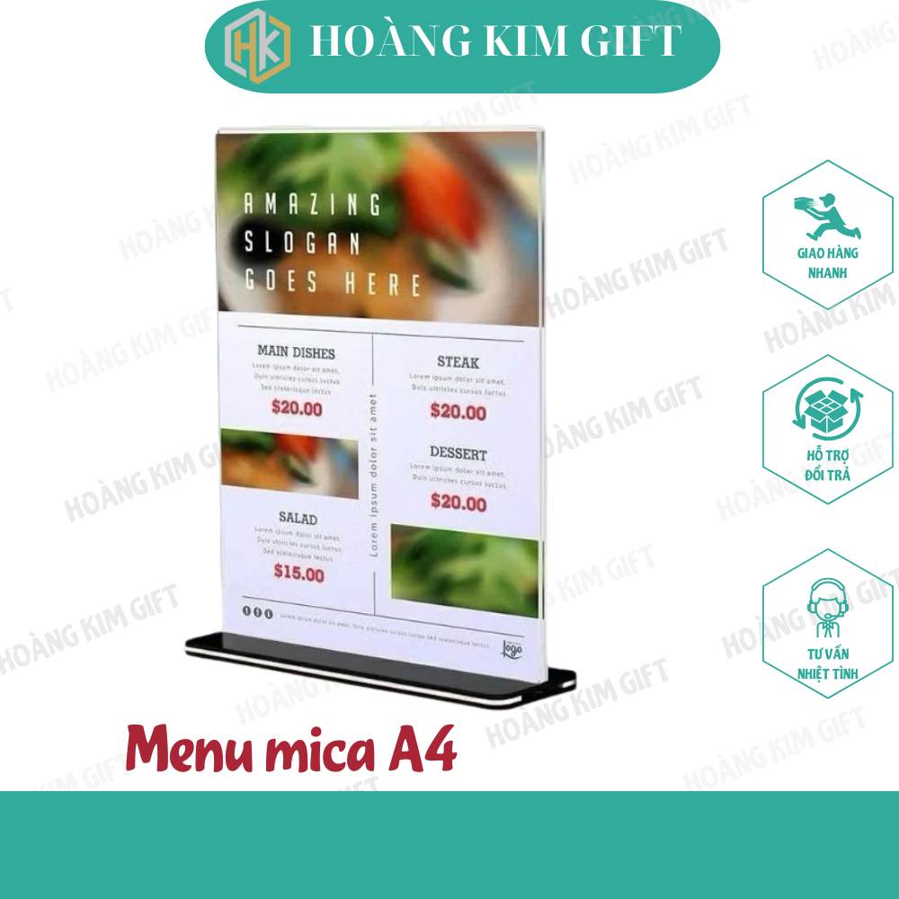 Kệ Menu mica A4 trong suốt đựng tờ rơi, bảng thực đơn. Menu mica A4 (21 ...