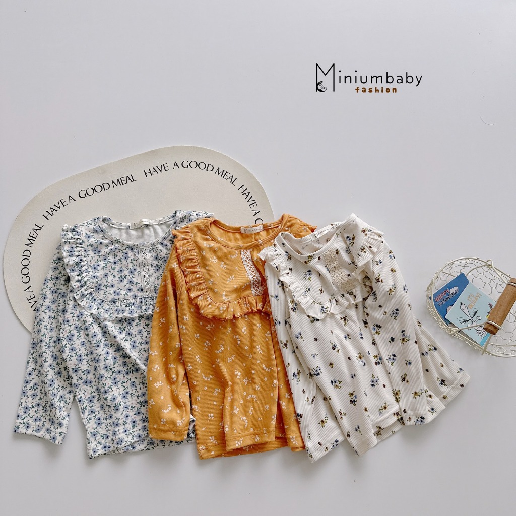 Set bộ thu đông bé gái dáng cổ hoạ tiết vuông in hoa, chất cotton gần mềm mịn, bé 1-6 tuổi Miniumbabyfashion SB2086