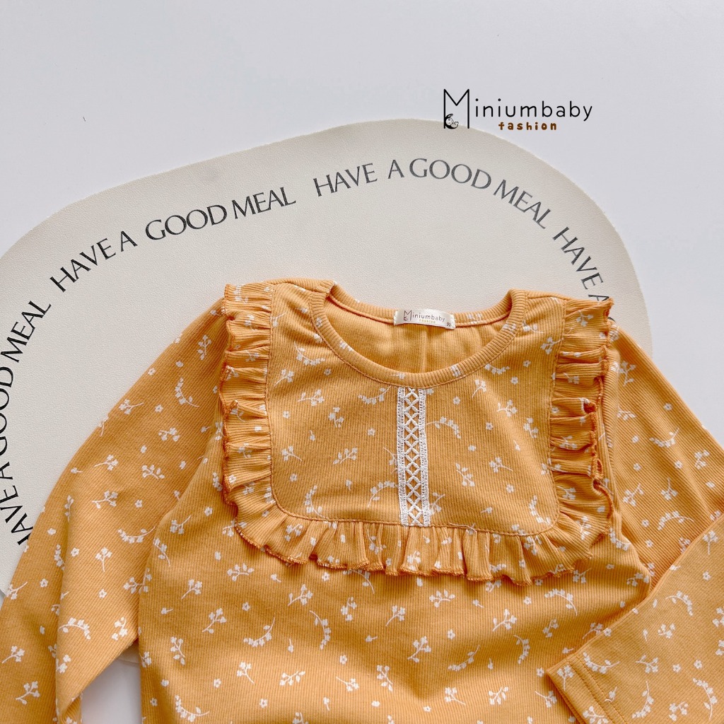 Set bộ thu đông bé gái dáng cổ hoạ tiết vuông in hoa, chất cotton gần mềm mịn, bé 1-6 tuổi Miniumbabyfashion SB2086