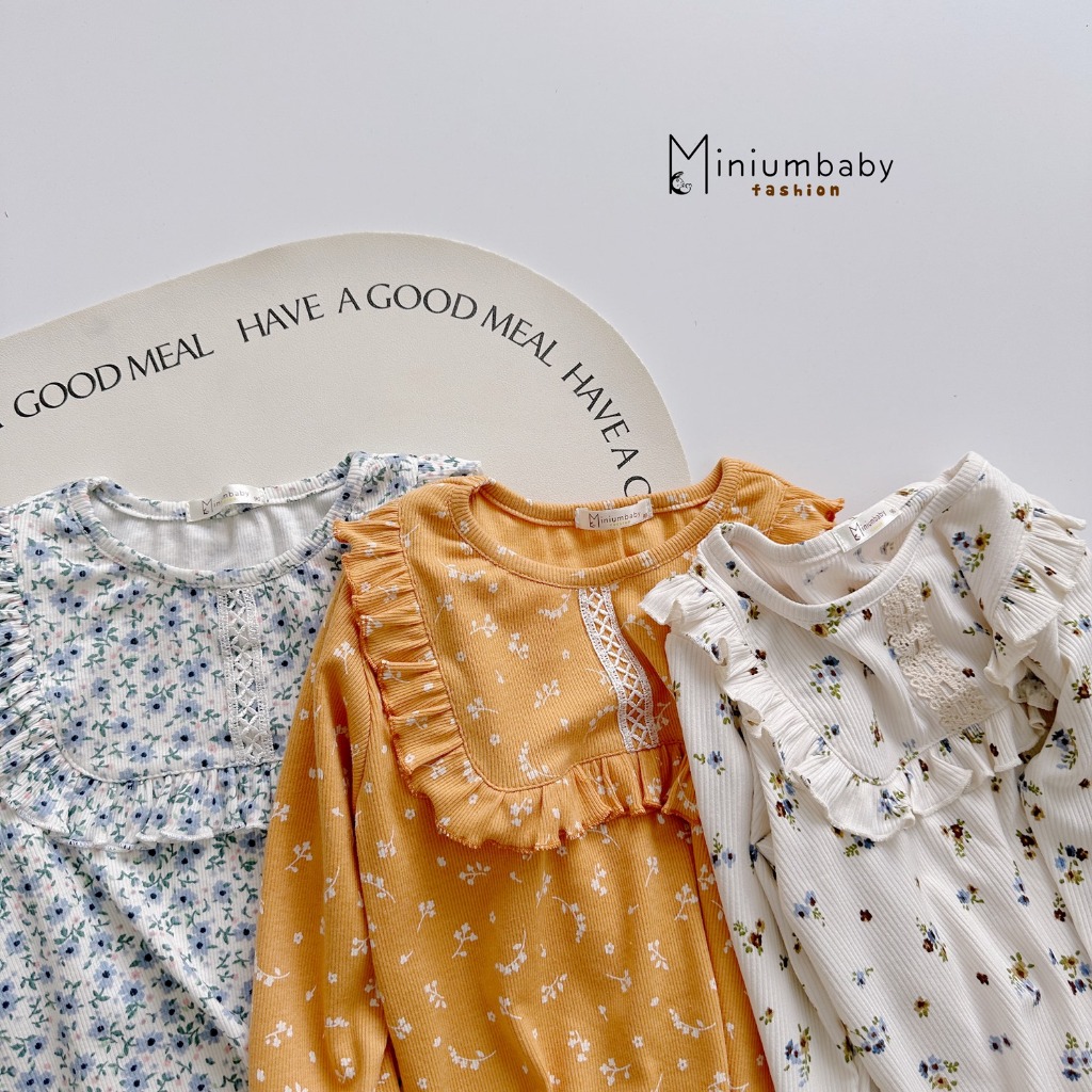 Set bộ thu đông bé gái dáng cổ hoạ tiết vuông in hoa, chất cotton gần mềm mịn, bé 1-6 tuổi Miniumbabyfashion SB2086