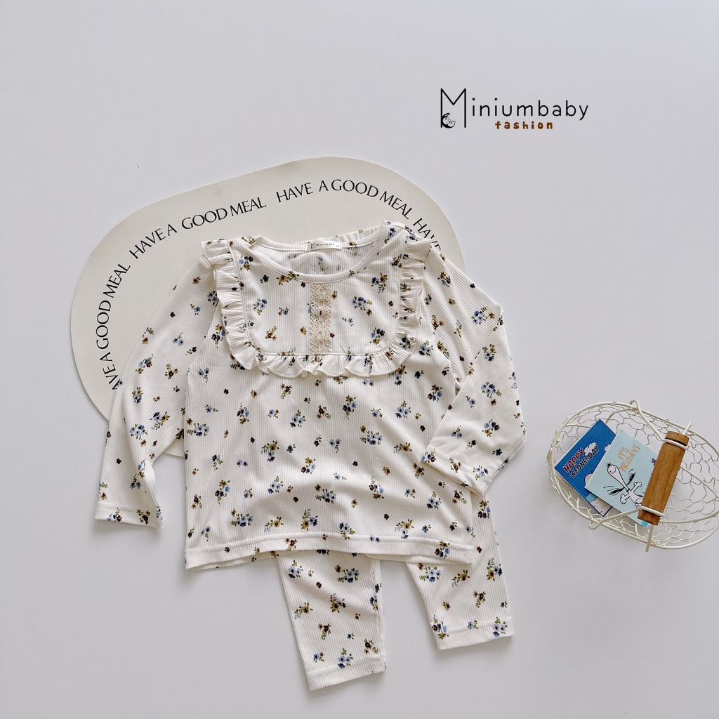 Set bộ thu đông bé gái dáng cổ hoạ tiết vuông in hoa, chất cotton gần mềm mịn, bé 1-6 tuổi Miniumbabyfashion SB2086