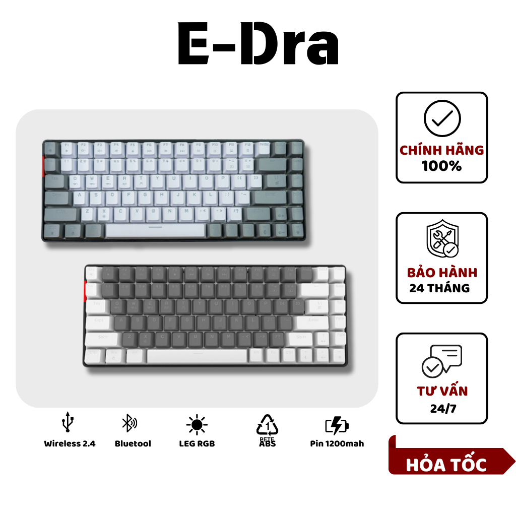 Bàn phím cơ không dây EDra EK384 LEG RGB trang bị 3 Mode (Wireless ...