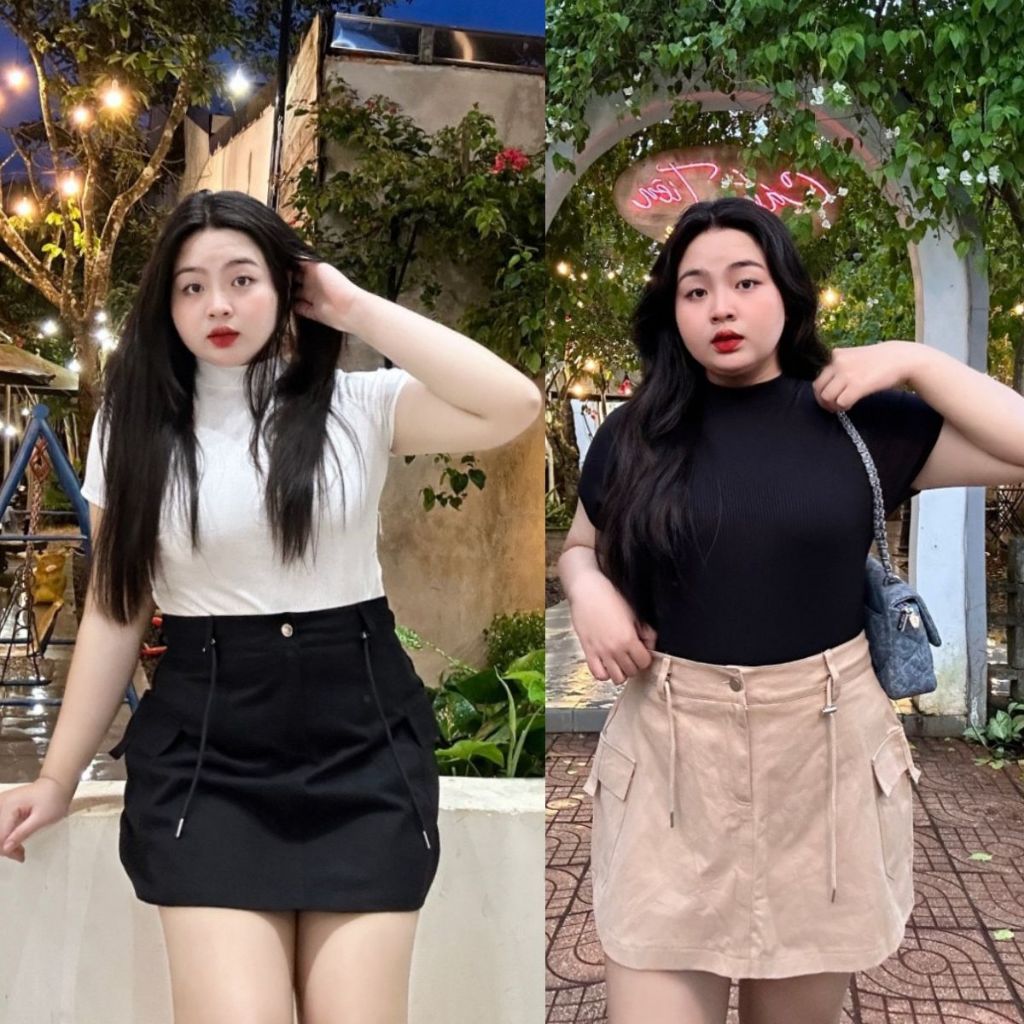 Chân Váy Chữ A Bigsize Nữ Lưng Cao Nhiều Màu Chất Vải Kaki Không Co Giãn Rút Dây Eo CV18