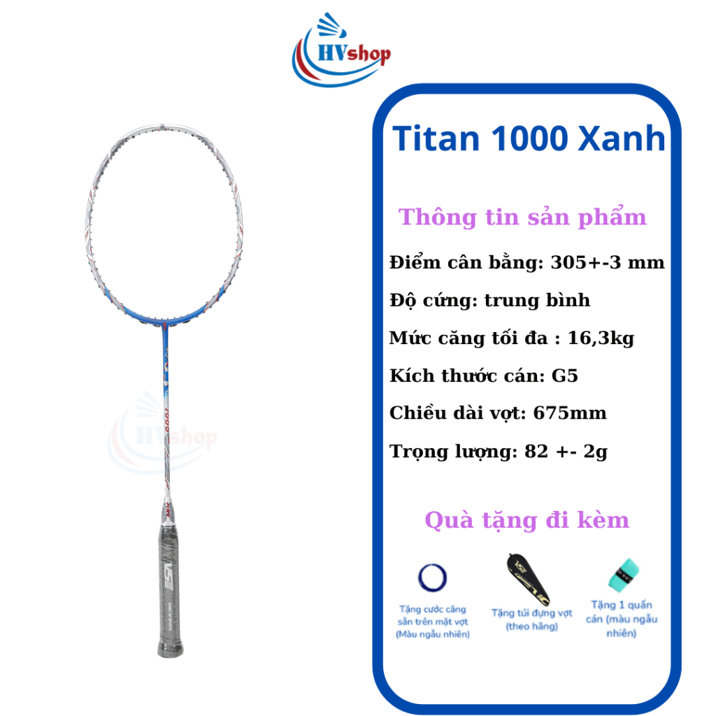 Vợt cầu lông VS Titan 1000 chính hãng, miễn phí công căng, bao đơn và quấn cán - HVShop