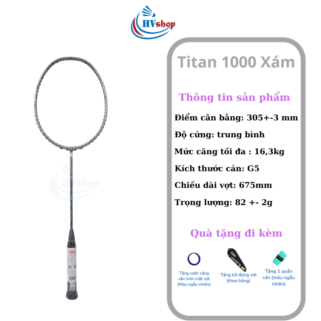 Vợt cầu lông VS Titan 1000 chính hãng, miễn phí công căng, bao đơn và quấn cán - HVShop