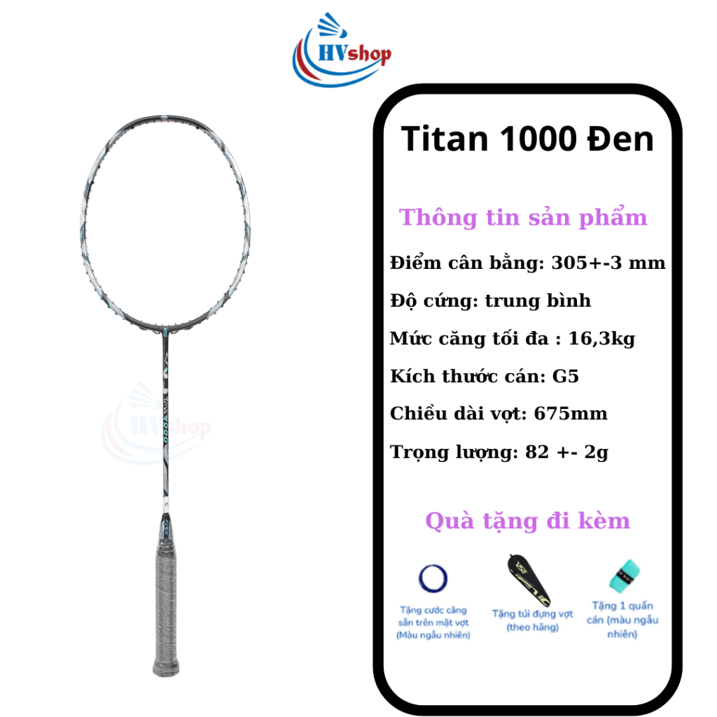 Vợt cầu lông VS Titan 1000 chính hãng, miễn phí công căng, bao đơn và quấn cán - HVShop