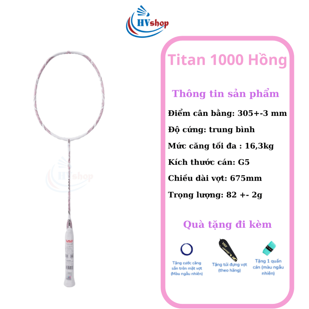 Vợt cầu lông VS Titan 1000 chính hãng, miễn phí công căng, bao đơn và quấn cán - HVShop