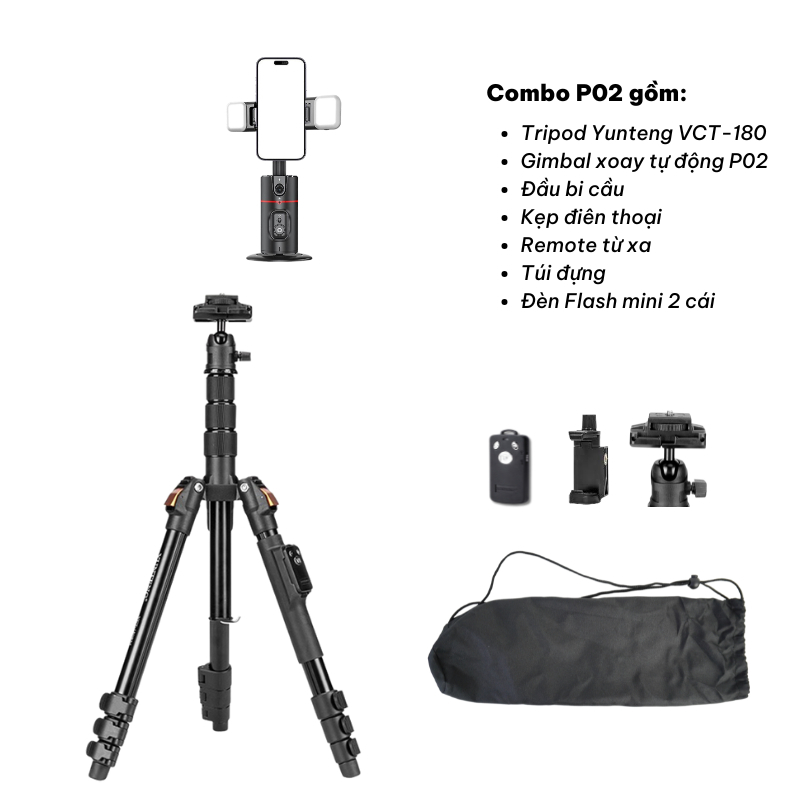 Combo Tripod Yunteng VCT-180 Và Gimbal P01/P02/Q02 - Phụ Kiện Quay Video, Livestream, Chụp Ảnh