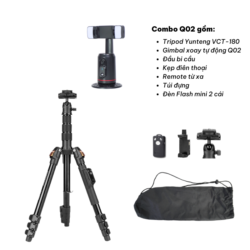 Combo Tripod Yunteng VCT-180 Và Gimbal P01/P02/Q02 - Phụ Kiện Quay Video, Livestream, Chụp Ảnh
